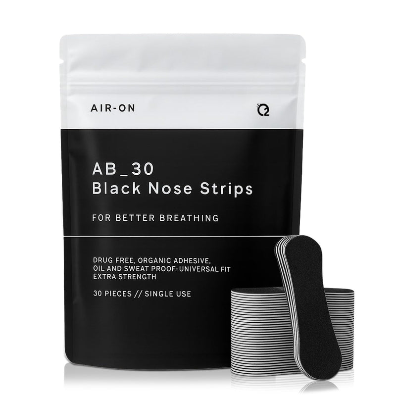 AIR-ON Performance Nose Strips | Nasal Strip for Breathing, Less Snoring & Sleeping Relief | Extra Strength, Wide Body | Drug-Free Adhesive, Athletic Support, Sweat & Oil Proof - Black (30 Pieces) - BeesActive Australia