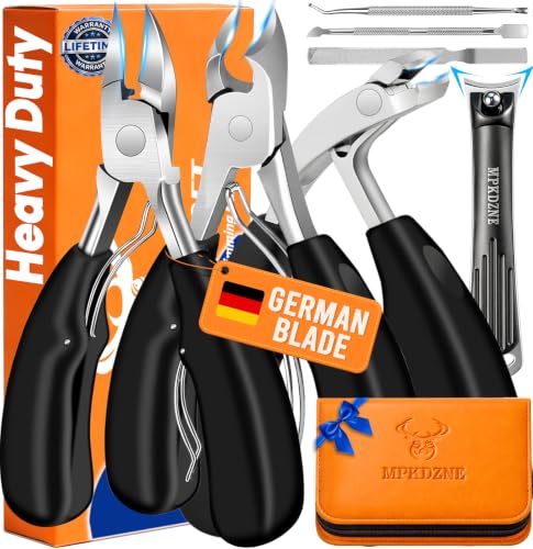 2026 Heavy Duty Toenail Clippers for Thick Nails, 7-in-1 Pedicure Kit with Catcher for Seniors & Men, Professional Wide Jaw Ingrown Toe Nail Clipper Set, Podiatrist Tool 7-in-1 Black