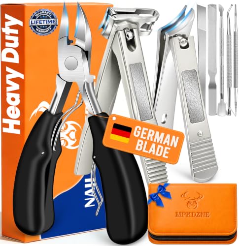 8-in-1 Heavy Duty Toenail & Fingernail Clippers for Seniors Men with Thick & Ingrown Nails - Manicure Pedicure Kit with 360° Swivel Head - Professional Wide Jaw Podiatrist Tools
