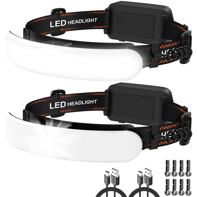 Rechargeable Headlamp High Lumen, 230° Wide Beam 1800 Lumen Super Bright Head Lamp, 6 Modes Head Lights for Forehead, 90° Rotatable Headlight, LED Headlamps for Adults Mechanic Hardhat Camping (2Pack) 2Pack