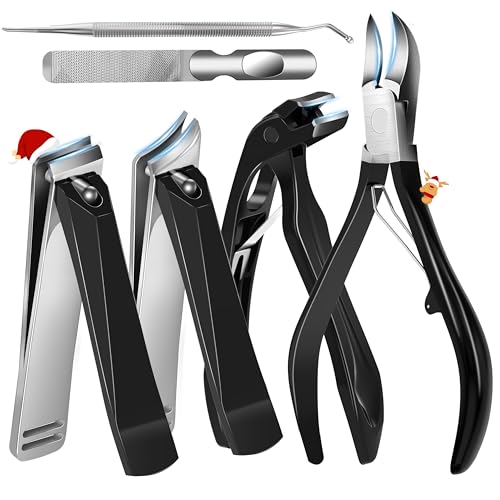 Toenail Clippers for Adults – 6-in-1 Thick & Ingrown Toenail Clippers Set, Large Straight & Slanted Nail Clippers, Heavy Duty Wide Jaw Nail Cutter with Long Handle for Men and Women Black