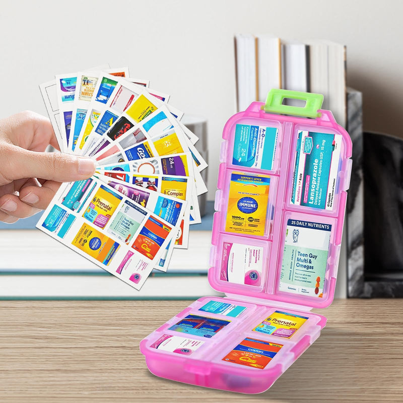 10 Compartment Pill Organizer with Labels Portable Travel Pill Box | Small Pill Box for Vitamins & Medication | Folding, Waterproof, BPA-Free | Morning/ Afternoon/ Night