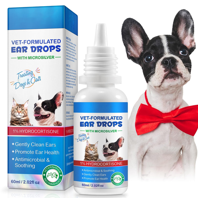 Ear Drops for Dogs & Cat - 1% Hydrocortisone, Itchy Ear Relief - Pet Ear Care Supplies, 2fl oz