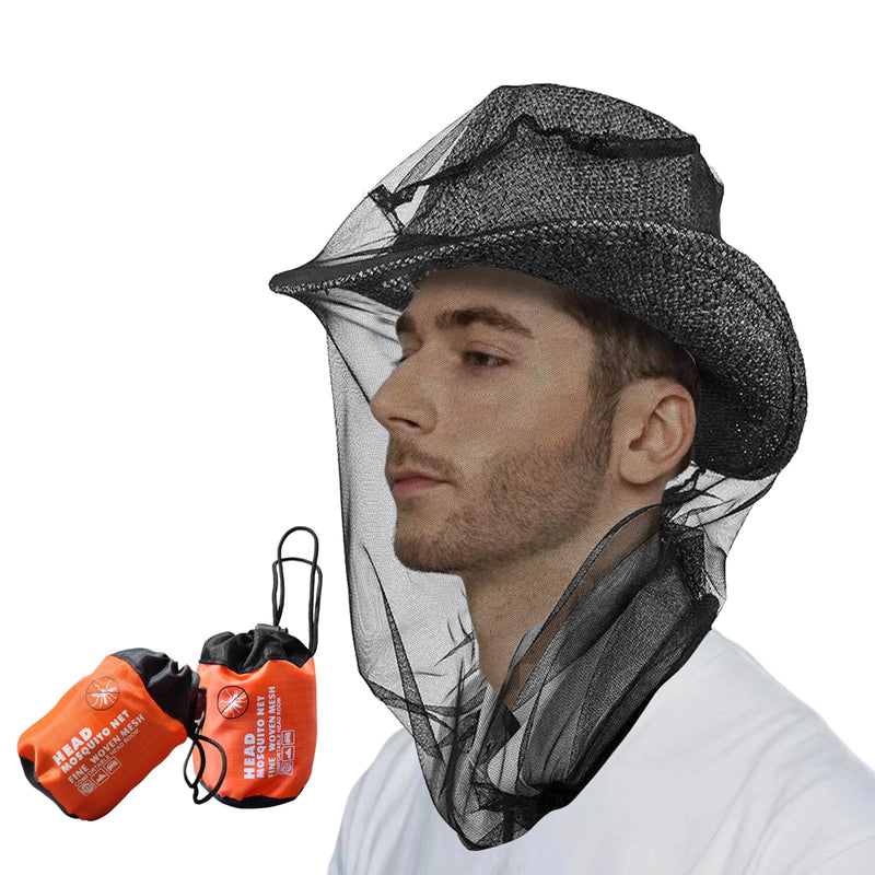 2 Pack Mosquito Head Net Mesh for Insect, Face Neck Fly Netting Hood from Bugs Gnats Noseeums Screen Net for Hiking, Outdoors, Fishing, Gardening, Black - BeesActive Australia