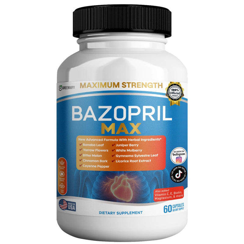 Bazopril Max Maximum Strength Dietary Supplement, 60 Capsules, with Herbal Blend, Vitamins & Minerals (1) 1