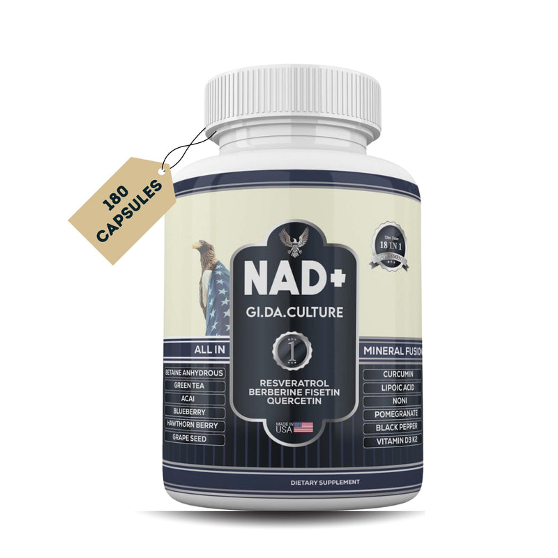 NAD+ Resveratrol Supplement for Energy, Cellular Health & Healthy Aging – High Potency NAD Plus Capsules for Men & Women – Antioxidant Support (180 Count (Pack of 1))