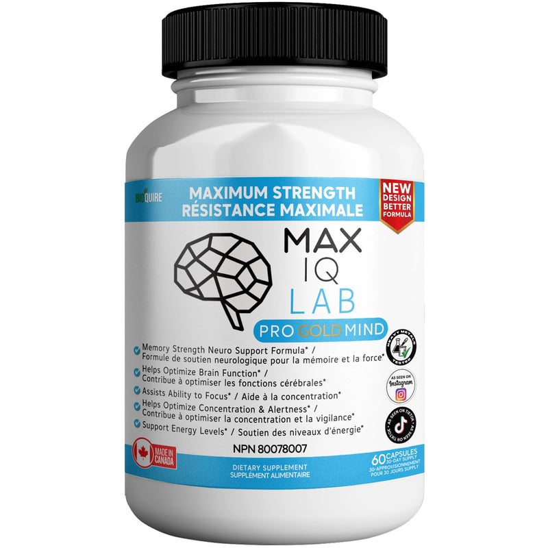 Max IQ Lab Pro Gold Mind Memory Support Supplement, 60 Capsules, Brain Function & Focus Formula with Vitamins & Minerals (1) 1