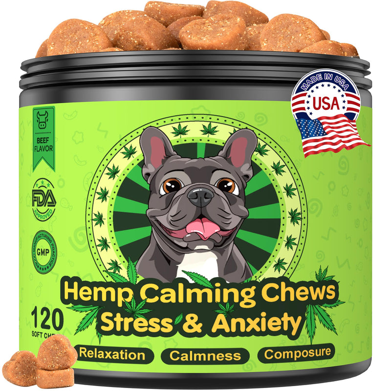 Hemp Calming Chews for Dogs Calming Chews - Anxiety Relief Treats, Dog Calming Relaxing Treats Care Hemp Quiet Moments for Dogs Thunderstorm Fireworks Separation Anxiety Relief, Beef, 120 Ct