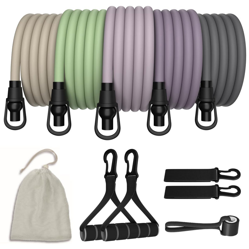 WHATAFIT Resistance Bands, Exercise Bands，Resistance Bands for Working Out with Handles for Men and Women Fitness, Strength Training Home Gym Equipment Purple Gray