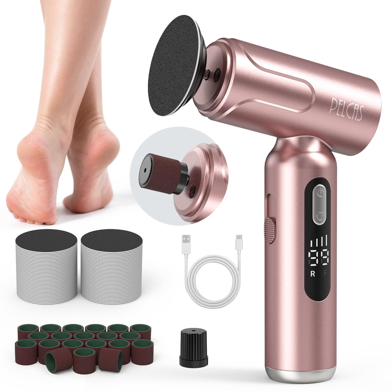 PELCAS Electric Foot Callus Remover with LED Screen, 2 in 1 Manicure & Pedicure Kit, 100 PCS Sandpapers Electric Foot File for Women & Men, Cordless Feet Filer for Foot Callus, Thick Nails Pink - BeesActive Australia