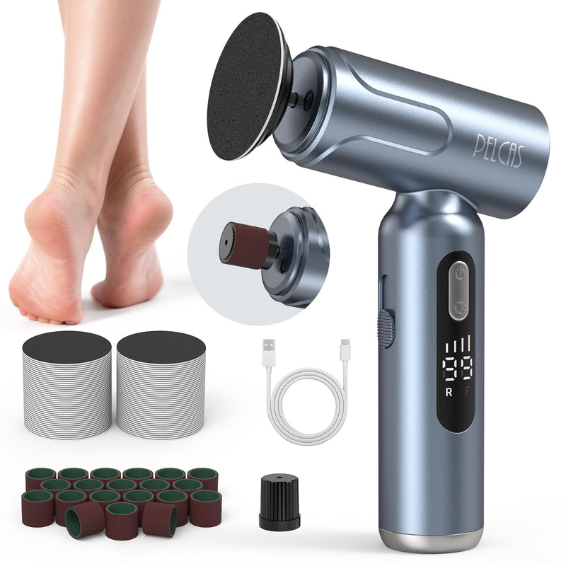 PELCAS Electric Foot Callus Remover with LED Screen, Upgraded Electric Foot File, 2 in 1 Manicure & Pedicure Kit for Women & Men, Cordless Feet Filer for Foot Callus, Thick Nails, Finger Nails Grey - BeesActive Australia