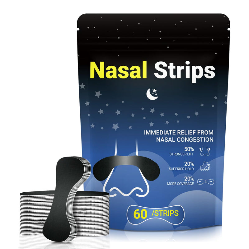60 Pcs Nasal Strips for Snoring ‚Äì Extra Strength Nose Strips for Breathing with Strong Adhesion ‚Äì Sweat Resistant Design for All Day Use ‚Äì Improves Sleep and Workout Performance Black