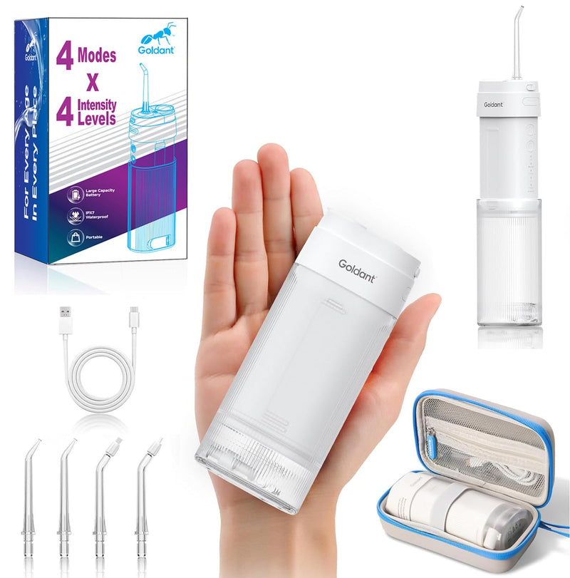 2026 New Portable Water Flosser for Teeth, 4 Modes & 4 Intensity Levels, Mini Small Design with Exquisite Travel Case, Removable Tank, IPX7 Waterproof, Cordless Dental Oral Irrigator (White) White