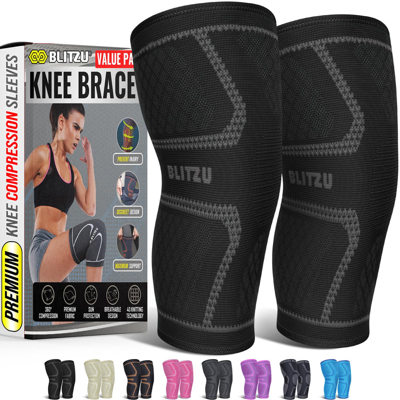 Knee Sleeves for Men and Women 2 Pack, Compression Knee Brace for Running, Workout, Sports, Knee Braces for Meniscus Tear, ACL, Arthritis, Joint Pain Relief and Injury Recovery Plus Size Black 2XL