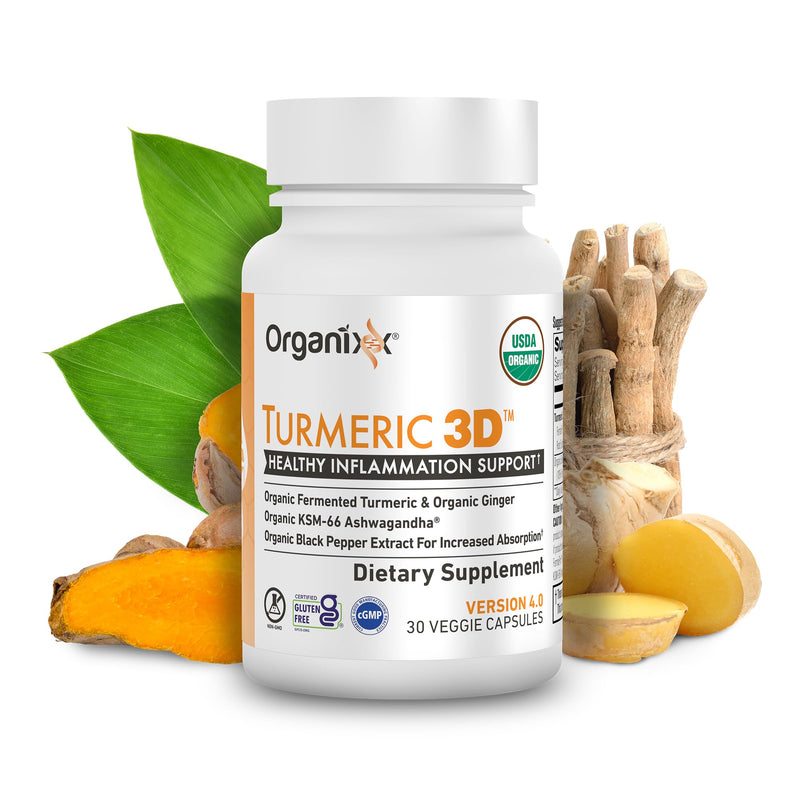 Organixx Organic Turmeric Curcumin with Ashwagandha, 30 Caps | USDA Organic turmeric curcumin fermented with Ashwagandha, Vitamin D & Ginger, supports joints, immunity & vitality 30 Count (Pack of 1)