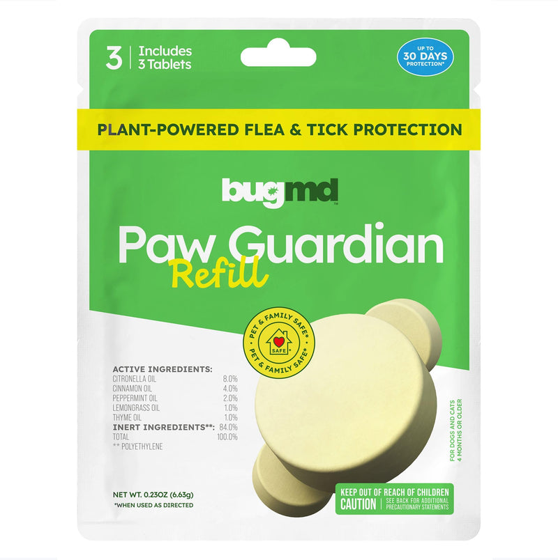 Bug MD Paw Guardian Refill, Plant-Powered Flea & Tick Protection Tablets, 3 Count, 30-Day Protection, Natural Essential Oil Formula 1 Pack