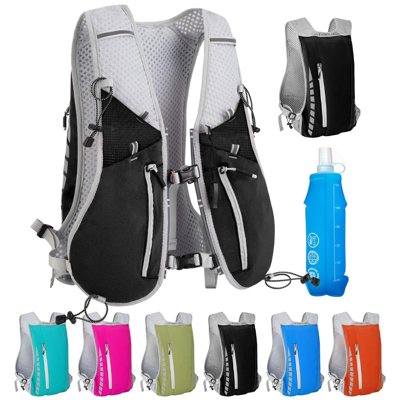 Hydration Running Vest for Women Men,Lightweight Breathable Reflective Hydration Pack with 500ml Water Bottle,Hydration Vest Pack Backpack for Hiking,Camping,Trail Running,Cycling,Race,Marathon 673RV-Black