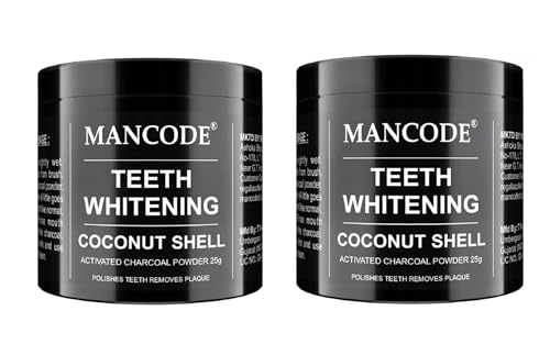 Mancode Teeth Whitening Powder, Coconut Shell, 50g Total,2 Pack