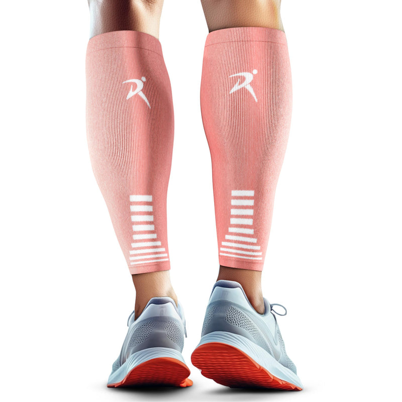 Rymora Calf Compression Sleeves Men Women - Leg Compression Sleeve Footless Socks - Shin Splint Relief Fitness Running Medium Rose Coral - BeesActive Australia