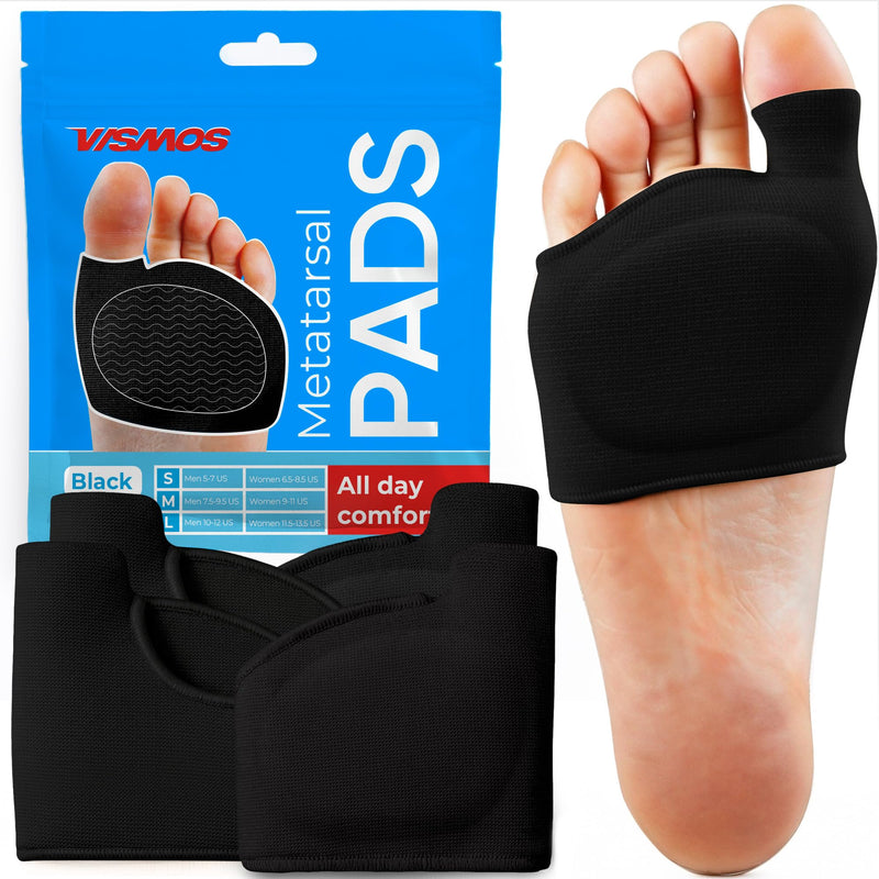 4 Original Metatarsal Pads for Women & Men – Ball of Foot Cushions for Pain & Pressure Relief – Soft Gel Inserts for Metatarsalgia, Morton’s Neuroma & Callus Support (4 Sleeves / 2 Pairs) Black Medium