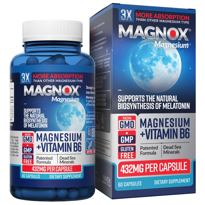 MAGNOX® High Absorption Magnesium Supplement with B6 & D3 Vitamins for Women & Men | Sleep Support | One Capsule a Day for Full Dosage (432mg) Patented & Clinically Tested Formula (60 pils) MAGNOX B6 60 Count (Pack of 1)