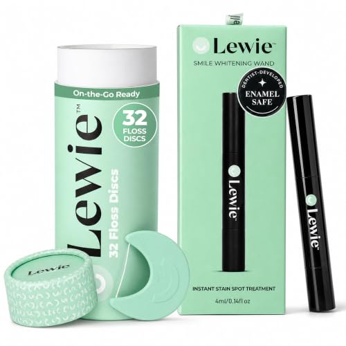 Lewie Oral Care Travel Bundle - Whitening Pen & Floss Discs - 32ct | Dentist-Developed Sensitivity-Free Whitening Pen with Eco-Friendly Ergonomic Floss Disc Dispenser, Travel-Ready Kit