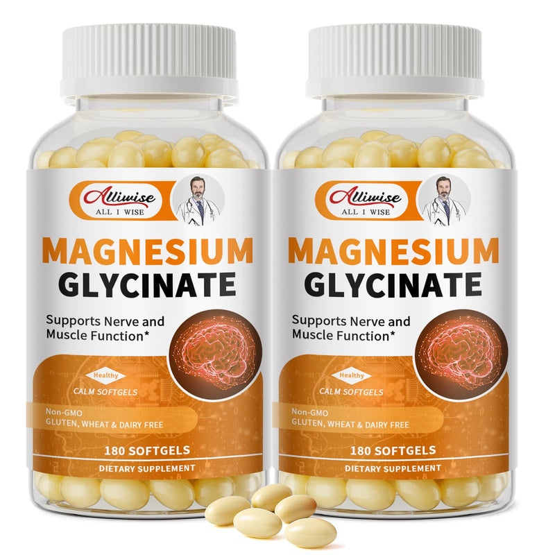 2pack Magnesium Glycinate 400mg Softgels with Vitamin D3 & B6,360count | High Absorption Magnesium Glycinate, Easy to Swallow Small Softgels, Gentle Support for Sleep, Muscle & Calm 180 Count (Pack of 2)