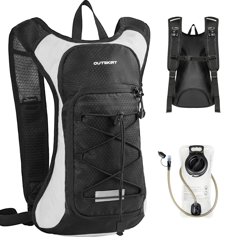 OUTSKIRT Hydration Backpack with 2L Water Bladder, Lightweight and Breathable Running Hydration Pack, Water Backpack for Hiking, Cycling, Trail Running, Marathons & Outdoor Adventures for Men Women Black