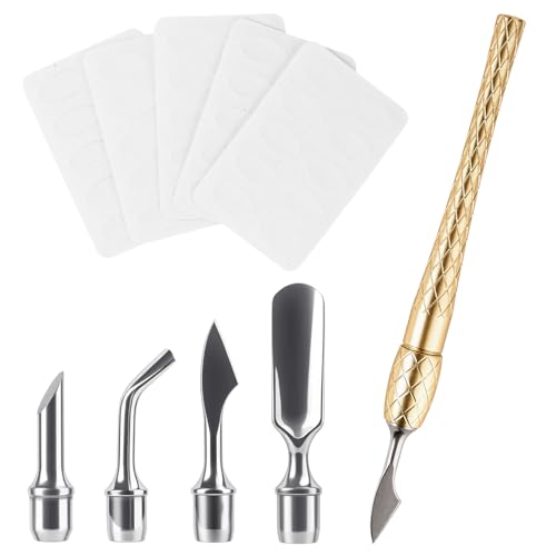 4-in-1 Cuticle Pusher Remover and Cutter, Professional Stainless Steel Pre-treatment Cuticle Pusher, Spoon Shaped Nail Cleaner, Cuticle Pusher with 100#/180# Grit Sandpaper Sheets for Manicure