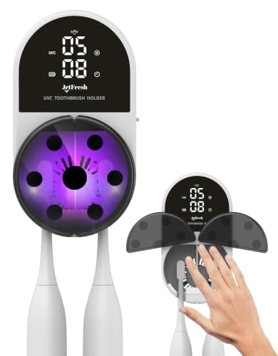Jetfresh UV Toothbrush Sanitizer and Holder with Fan Drying | Wall Mounted UV-C Toothbrush Cleaner | Tooth Brush Sanitizer Holder Auto Shut-Off, USB Rechargeable, Fits All Brushes. Sx-9 White