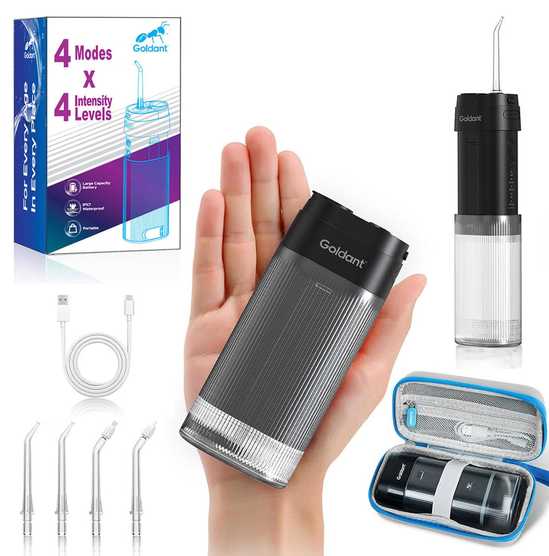 2026 New Portable Water Flosser for Teeth, 4 Modes & 4 Intensity Levels, Mini Small Design with Exquisite Travel Case, Removable Tank, IPX7 Waterproof, Cordless Dental Oral Irrigator (Black) Black - BeesActive Australia