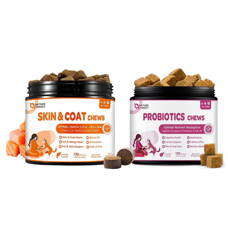 Probiotics for Dogs, Omega 3 Fish Oil for Dogs Allergies & Immune & Itchy Skin Relief - 120 Chews
