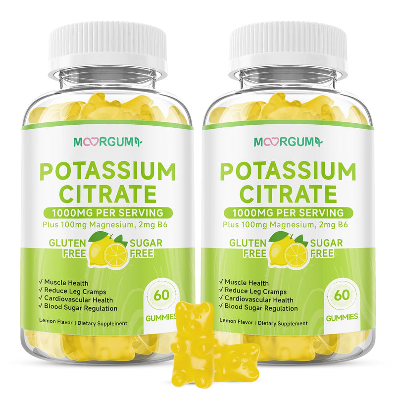 Potassium Citrate 1000mg Gummies, Potassium Supplement for Adults Women and Men, with Magnesium, Vitamin B6 Chewable Supplements, Support Electrolyte Balance, Muscular & Nerve Function, 120 Count 60 Count (Pack of 2)