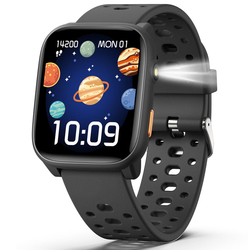 Kids Smart Watch with Puzzle Games, 1.83" Kids Watches Heart Rate, Sleep Monitor, Pedometer, Alarm Clock, Flashlight, Gift for 6-16 Year Old Boys Girls Toys (Black) Black - BeesActive Australia