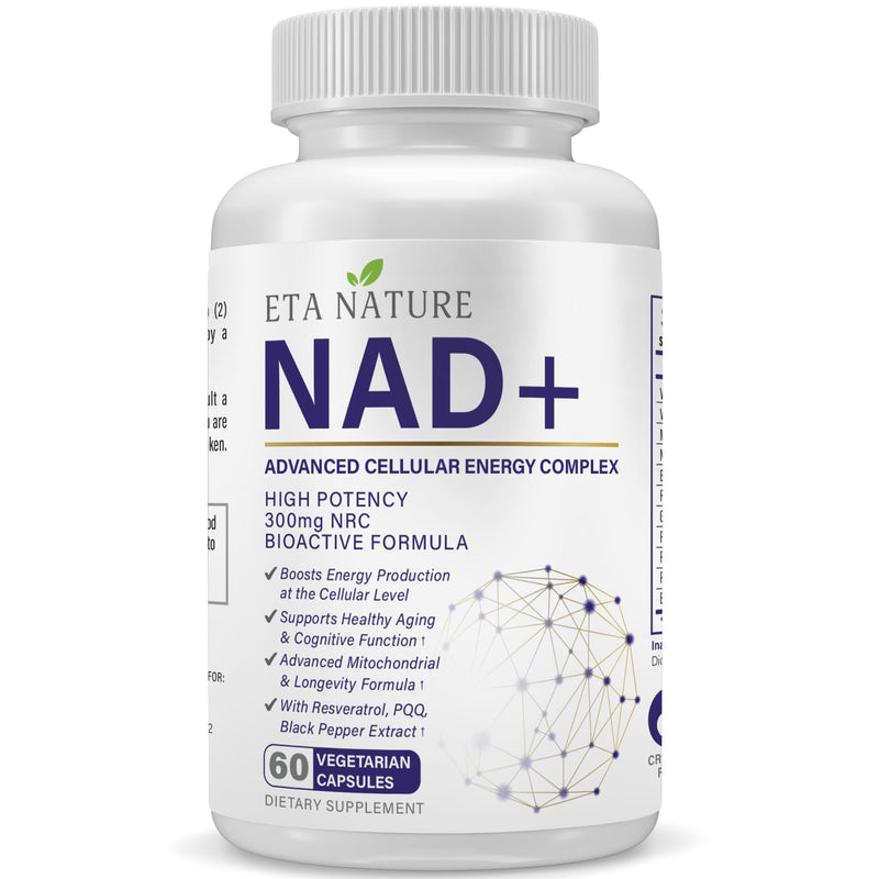 NAD+ Supplement - NAD Resveratrol for Cellular Energy and Stamina - Energy Supplements with Nicotinamide Riboside, Grape Seed and B Vitamins for Healthy Aging for Men & Women - 60 Capsules 60 Count (Pack of 1)