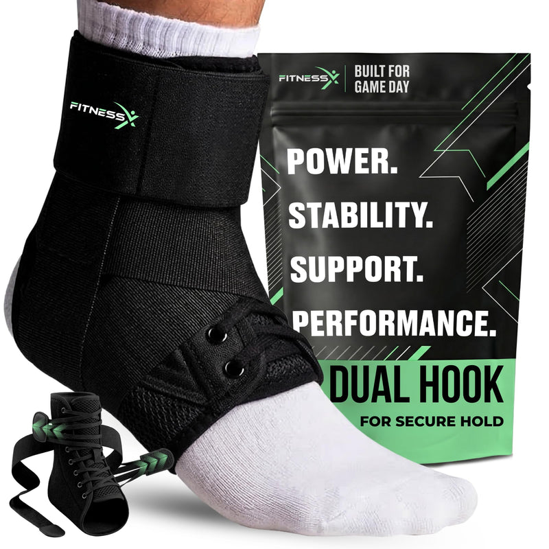 Lace-Up Ankle Brace for Men, Adjustable Sprained Ankle Brace for Women with Side Stabilizers and Straps, Breathable Compression Wrap, Foot Brace for Injured Foot, Sports, Recovery (S) Small