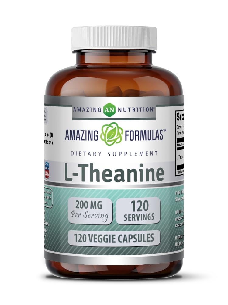 Amazing Formulas L-Theanine Supplement | 200 Mg | Veggie Capsules | Non-GMO | Gluten-Free | Made in USA (1 Pack, 120 Count) Unflavored - 120 Count 120 Count (Pack of 1)