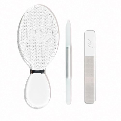 YN Young Nails Glass File Kit - Durable, Etched Glass for Natural Nails, Includes Cuticle Pusher, Foot File & Nail File