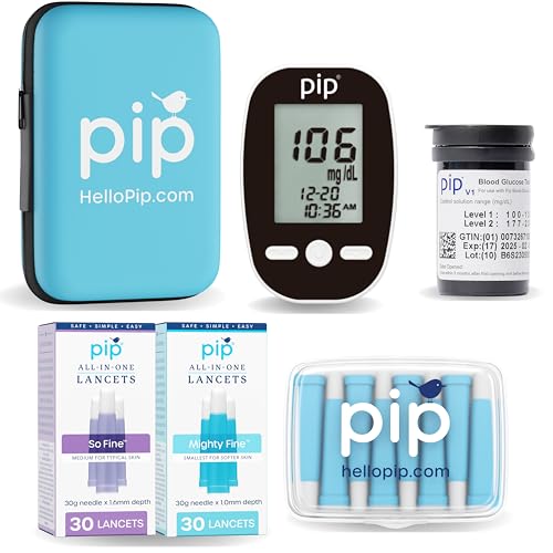 Pip Blood Glucose Monitor Kit - 50 Test Strips, 60 Preloaded Lancets & Case 50ct Kit