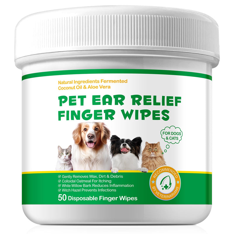 Pet Ear Cleaner Wipes 50Pcs - Cleaning, Soothing, and Deodorizing Itchy Ears, Dog Ear Wipes & Cat Ear Wipes, Pet Ear Relief Solution