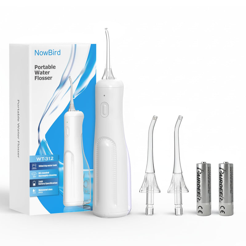Water Dental Flosser Teeth Pick: Portable Oral Irrigator, 3 Modes Cordless Water flosser,Battery Operated, IPX5 Waterproof Flossing Machine for Teeth Cleaning for Travel Home - White
