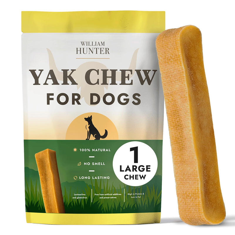 William Hunter Yak Cheese Himalayan Dog Chews - Long Lasting 100% Natural High Protein Dental Dog Chews for Aggressive Chewers (Large 1 Pack) Large 1 pack