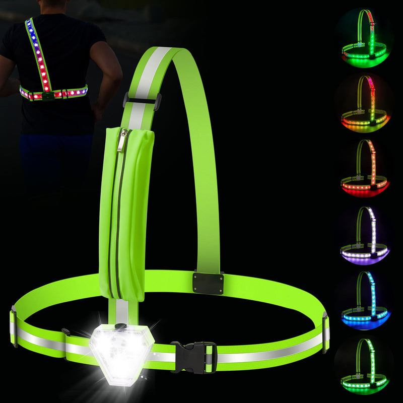 Zacro Reflective Running Vest with 9 RGB Modes, 500LM High Visibility Chest Light for Runners, Rechargeable Light Up Running Gear for Night Safety Cycling Hiking Dog Walking Adjustable for Men Women with Phone Bag - BeesActive Australia