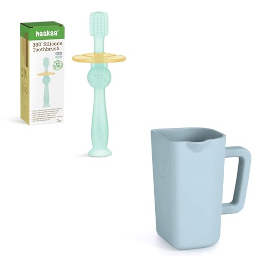 haakaa 360° Baby Toothbrush - Blue Gentle Pour Bath Rinse Cup - Sea Breeze