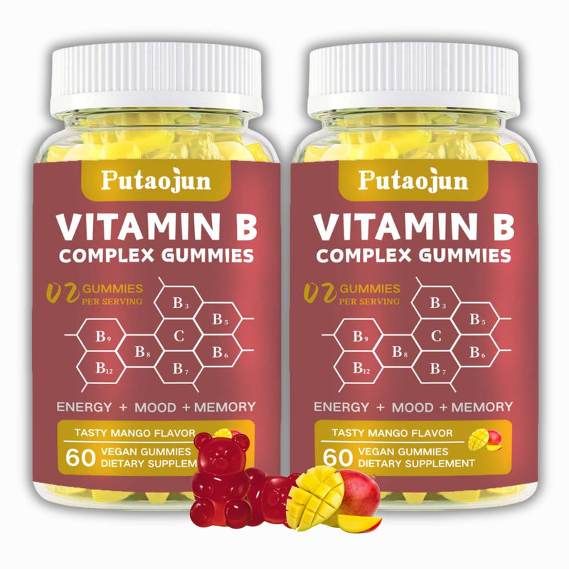 Vitamin B Complex Gummies with Vitamin C, Choline & Zinc - Support Energy, Metabolism & Immune Support - Tasty Mango Flavor - Vegan, Gluten-Free, 120 Count 60 Count (Pack of 2)