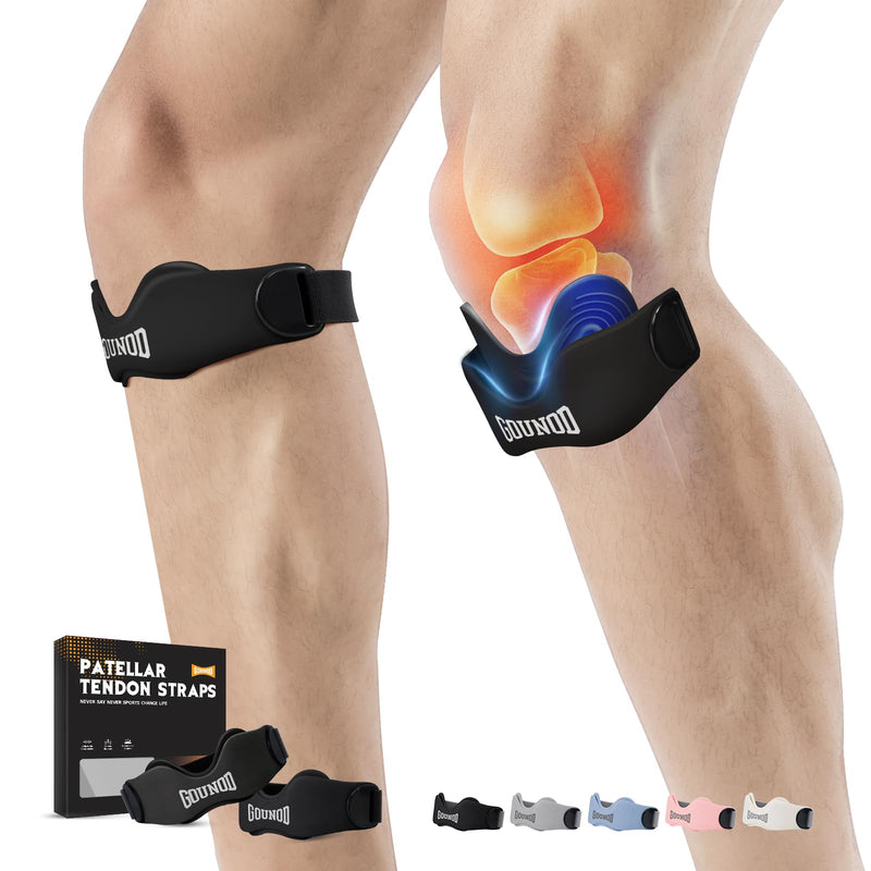GOUNOD Patellar Tendon Support Strap 2 Pack,Silicone Knee Strap for Knee Pain Relief,Patella Band for Basketball, Jumpers Knee, Tendonitis, Running, Hiking, Soccer, Osgood Schlatter（Black） Black - BeesActive Australia
