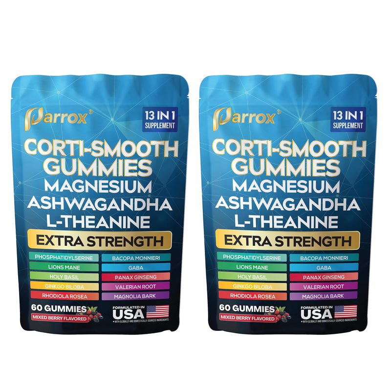 Cortisol Gummies, Magnesium & Ashwagandha, Berry, Corti-Smooth, 2 Pack | Magnesium, L-Theanine, Ashwagandha, Phosphatidylserine, Bacopa, Lions Mane, Ginkgo Biloba, Valerian Root 60 Count (Pack of 2)