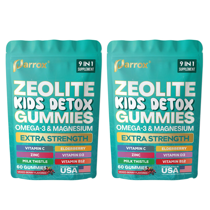 Zeolite Kids Detox Gummies, 9-in-1 Sugar-Free, Mixed Berry, 2 Pack | Extra Strength with Zeolite, Omega-3, Magnesium, Elderberry, Vitamin C, Milk Thistle, Vitamin D3, Zinc, B12 60 Count (Pack of 2)