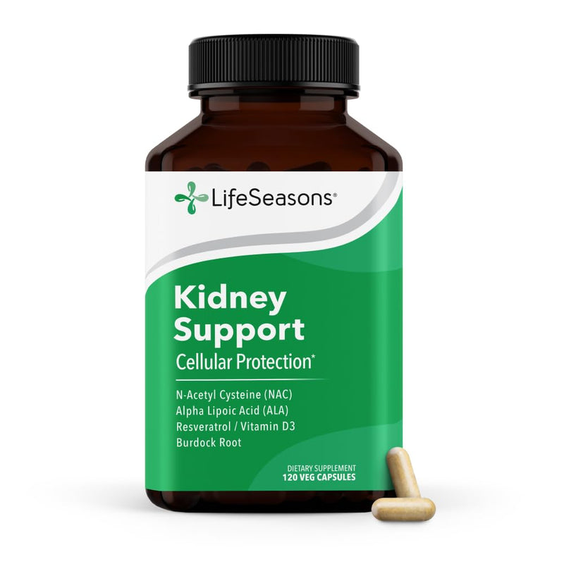 LifeSeasons Kidney Support Supplement – Cellular Protection with NAC, Alpha Lipoic Acid, Resveratrol, Burdock Root & Vitamin D3 – Supports Detox, Oxidative Stress & Renal Function – 120 Capsules
