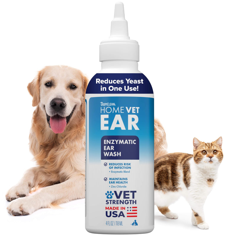 TropiClean HomeVet Enzymatic Dog Ear Cleaner, Vet Recommended Treatment for Dogs and Cats, Safe Daily Ear Cleaning Solution, USA Made, 2oz Enzymatic Ear Cleaner, 4oz